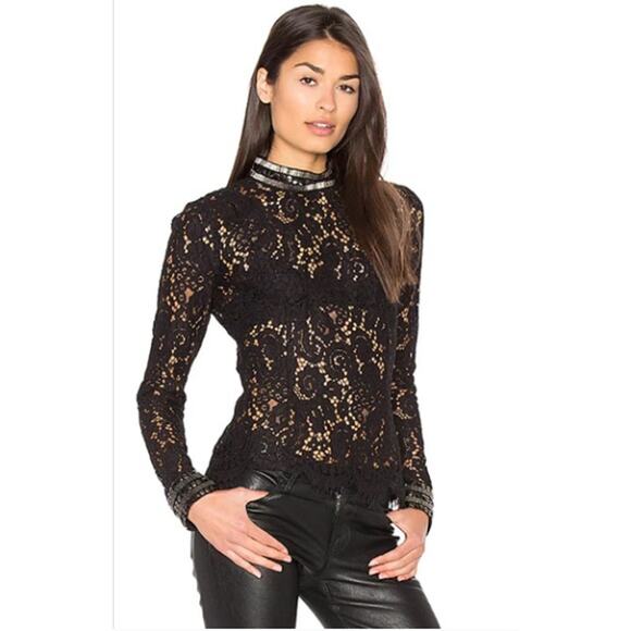 Majorelle Revolve Dare to Escape Lace Blouse Black Beaded Sheer Whimsigoth NWT L - Picture 1 of 9